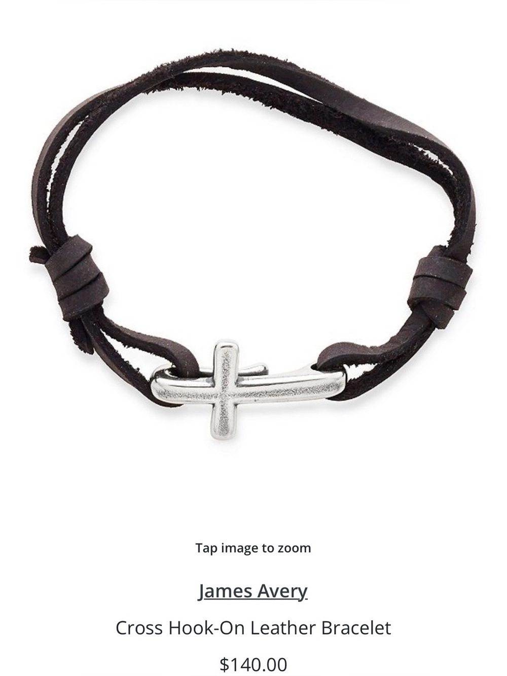 James Avery Cross Hook-On Leather Bracelet with Silver Cross